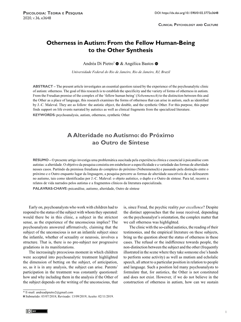 Otherness in Autism: from the Fellow Human-Being to the Other Synthesis