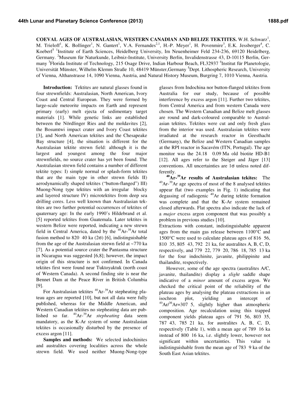 Coeval Ages of Australasian, Western Canadian and Belize Tektites