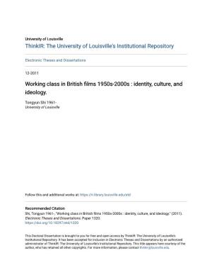 Working Class in British Films 1950S-2000S : Identity, Culture, and Ideology