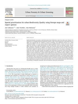 Spatial Prioritization for Urban Biodiversity Quality Using Biotope