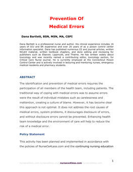 Prevention of Medical Errors