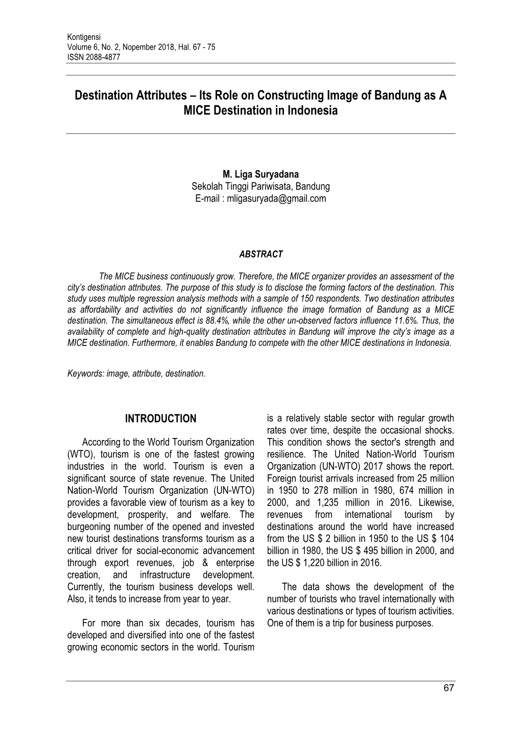 Destination Attributes – Its Role on Constructing Image of Bandung As a MICE Destination in Indonesia