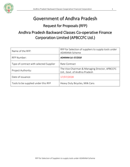 Government of Andhra Pradesh Request for Proposals (RFP) Andhra Pradesh Backward Classes Co-Operative Finance Corporation Limited (APBCCFC Ltd.)