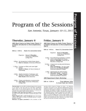 Program of the Sessions San Antonio, Texas, January 10–13, 2015
