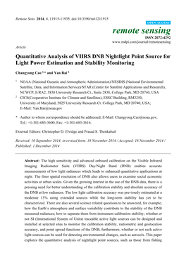 Quantitative Analysis of VIIRS DNB Nightlight Point Source for Light Power Estimation and Stability Monitoring