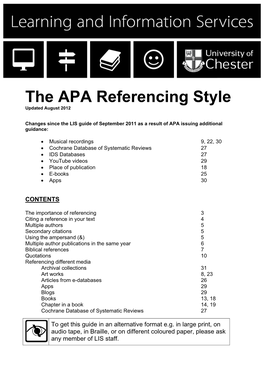 The APA Referencing Style Updated August 2012