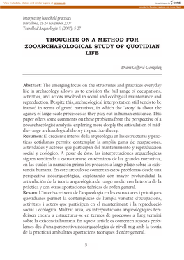 Thoughts on a Method for Zooarchaeological Study of Quotidian Life