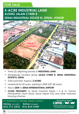 For Sale 5-Acre Industrial Land Along Jalan Cyber 8 Senai Industrial Estate Iii, Senai, Johor