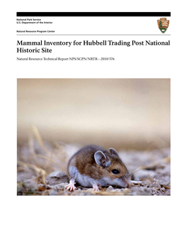 Mammal Inventory for Hubbell Trading Post National Historic Site