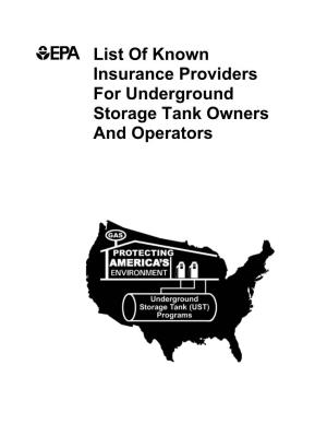 List of Known Insurance Providers for Underground Storage Tank Owners and Operators