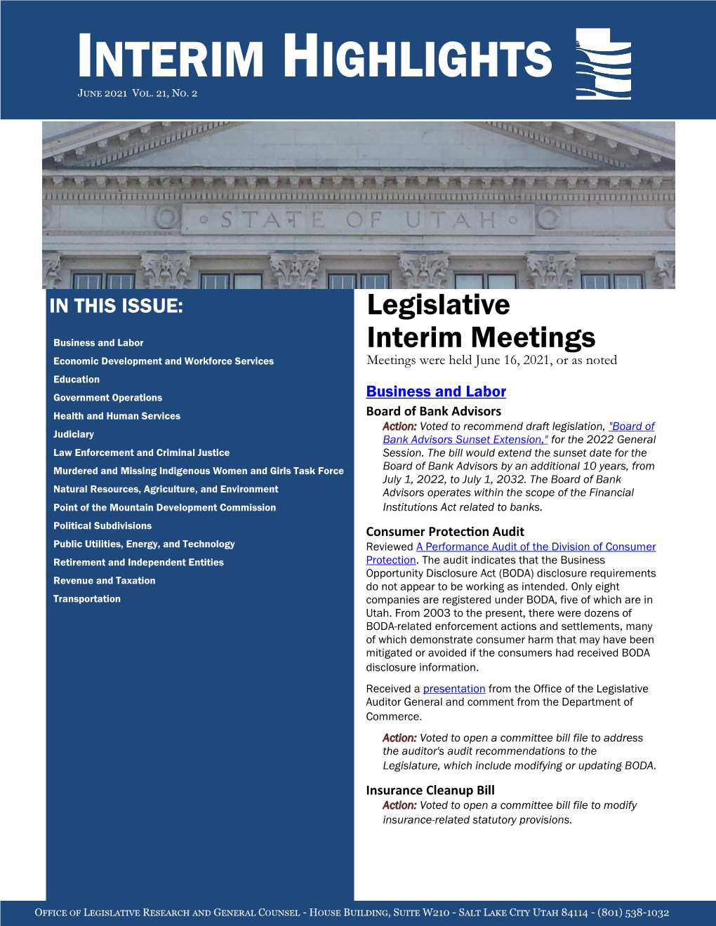 Legislative Interim Meetings