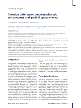 Diffusion Differences Between Pilocytic Astrocytomas and Grade II Ependymomas