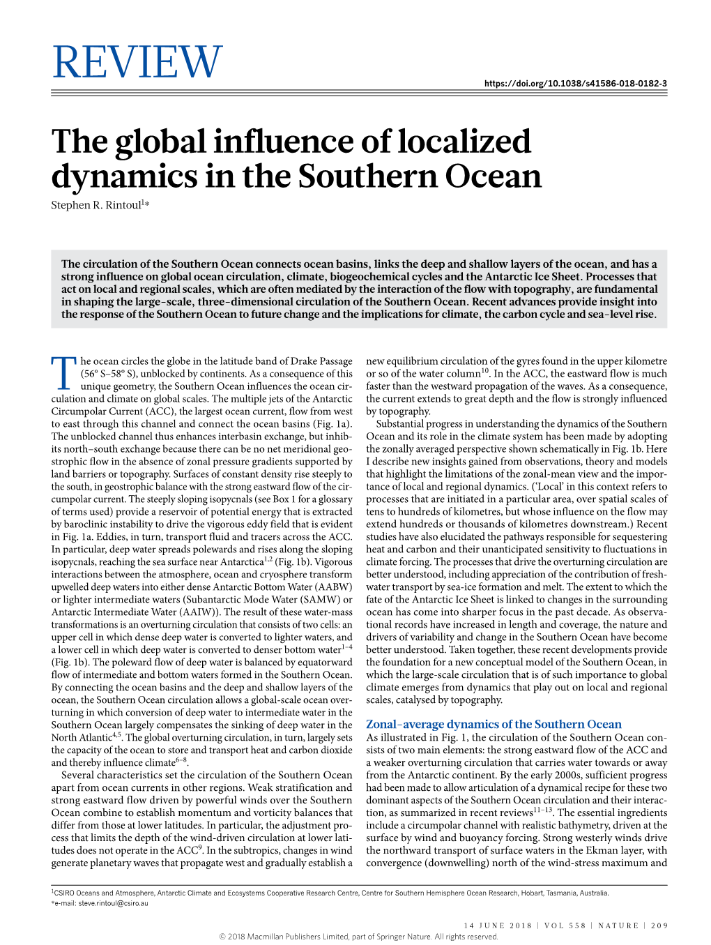 The Global Influence of Localized Dynamics in the Southern Ocean Stephen R