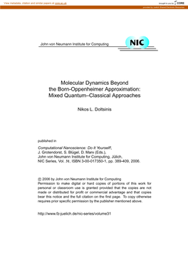 Molecular Dynamics Beyond the Born-Oppenheimer Approximation: Mixed Quantum–Classical Approaches