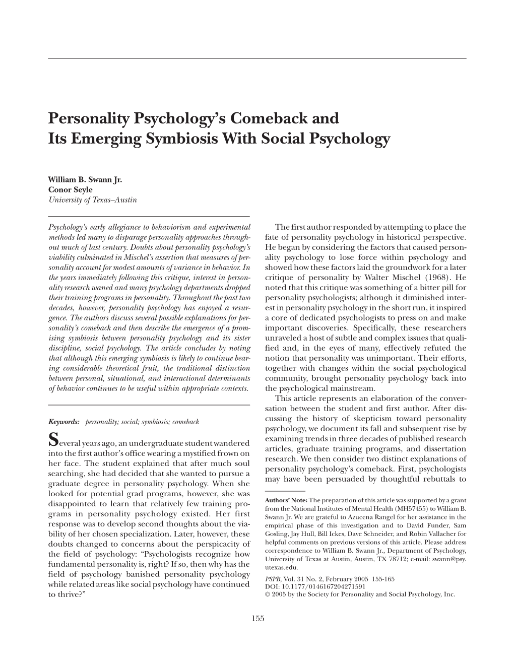 Personality Psychology's Comeback and Its Emerging Symbiosis With