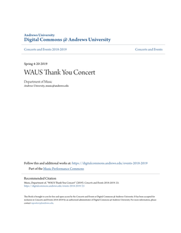 WAUS Thank You Concert Department of Music Andrews University, Music@Andrews.Edu