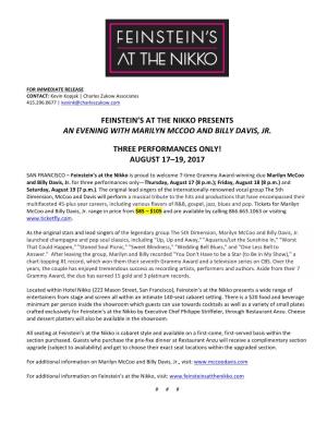 Feinstein's at the Nikko Presents an Evening With