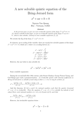 A New Solvable Quintic Equation of the Bring-Jerrard Form X5 + Ax + B = 0