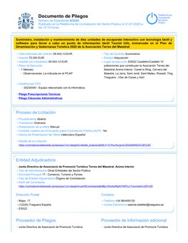 Documento De Pliegos Número De Expediente 8/2020 Publicado En La Plataforma De Contratación Del Sector Público El 21-07-2020 a Las 15:15 Horas