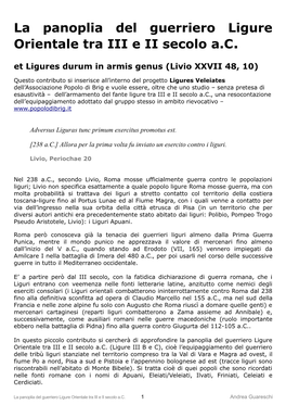 La Panoplia Del Guerriero Ligure Orientale Tra III E II Secolo A.C. Et Ligures Durum in Armis Genus (Livio XXVII 48, 10)