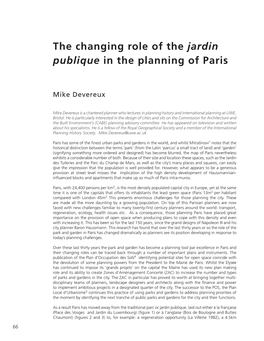 The Changing Role of the Jardin Publique in the Planning of Paris