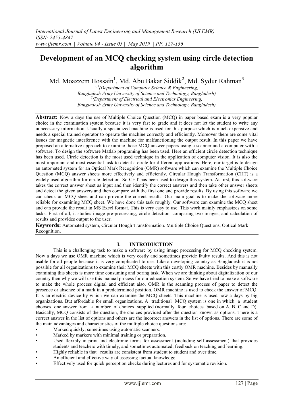 Development of an MCQ Checking System Using Circle Detection Algorithm