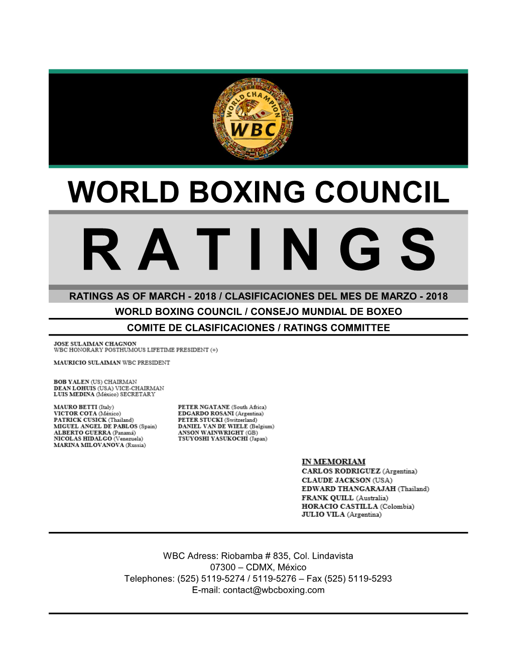 World Boxing Council Ratings