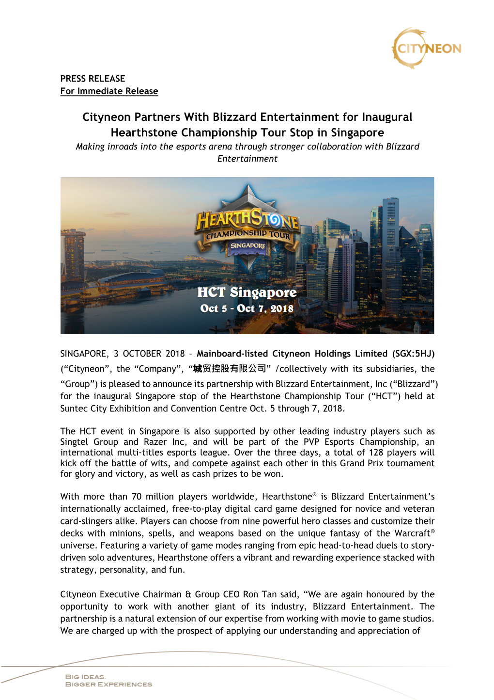 Cityneon Partners with Blizzard Entertainment for Inaugural