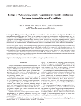 Ecology of Phallotorynus Pankalos(Cyprinodontiformes: Poeciliidae)