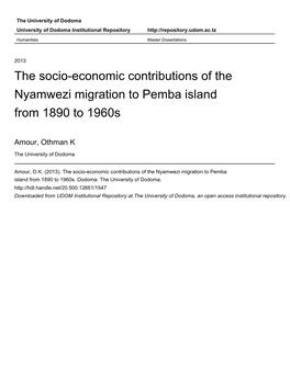 The Socio-Economic Contributions of the Nyamwezi Migration to Pemba Island from 1890 to 1960S