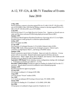 A-12, YF-12A, & SR-71 Timeline of Events