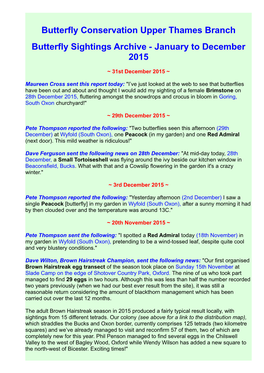 Butterfly Conservation Upper Thames Branch Butterfly Sightings Archive - January to December 2015