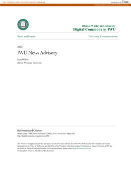 IWU News Advisory Kate Weber Illinois Wesleyan University