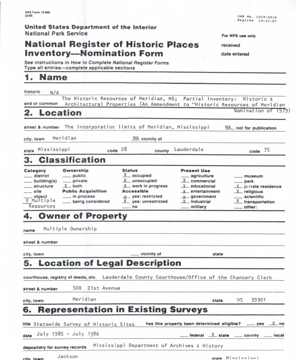 National Register of Historic Places Inventory-Nomination Form 1. Name 2. Location 3. Classification 4. Owner of Property 5