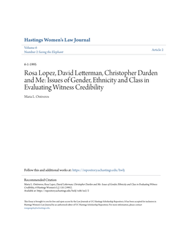 Rosa Lopez, David Letterman, Christopher Darden and Me: Issues of Gender, Ethnicity and Class in Evaluating Witness Credibility Maria L