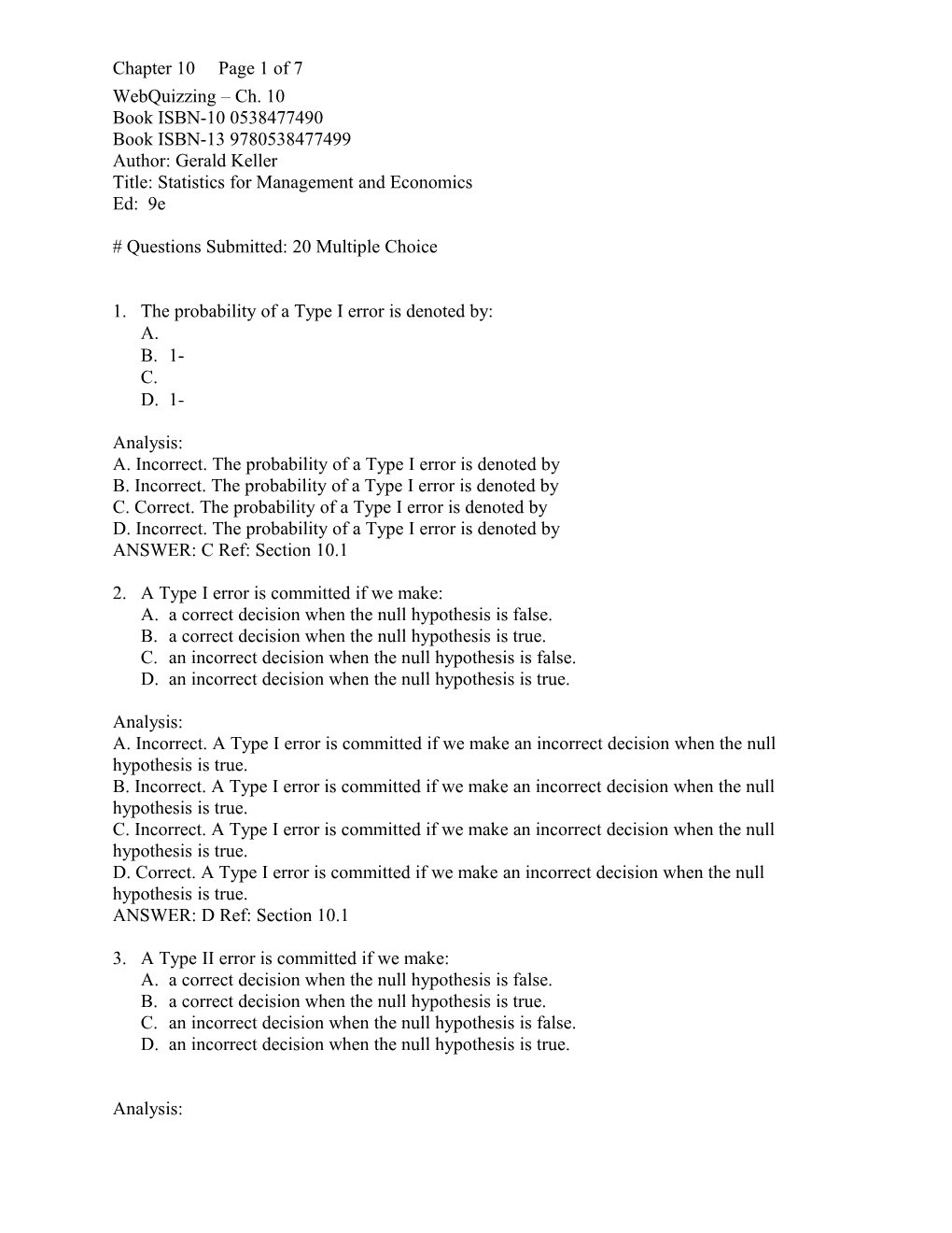 Title: Statistics for Management and Economics s1