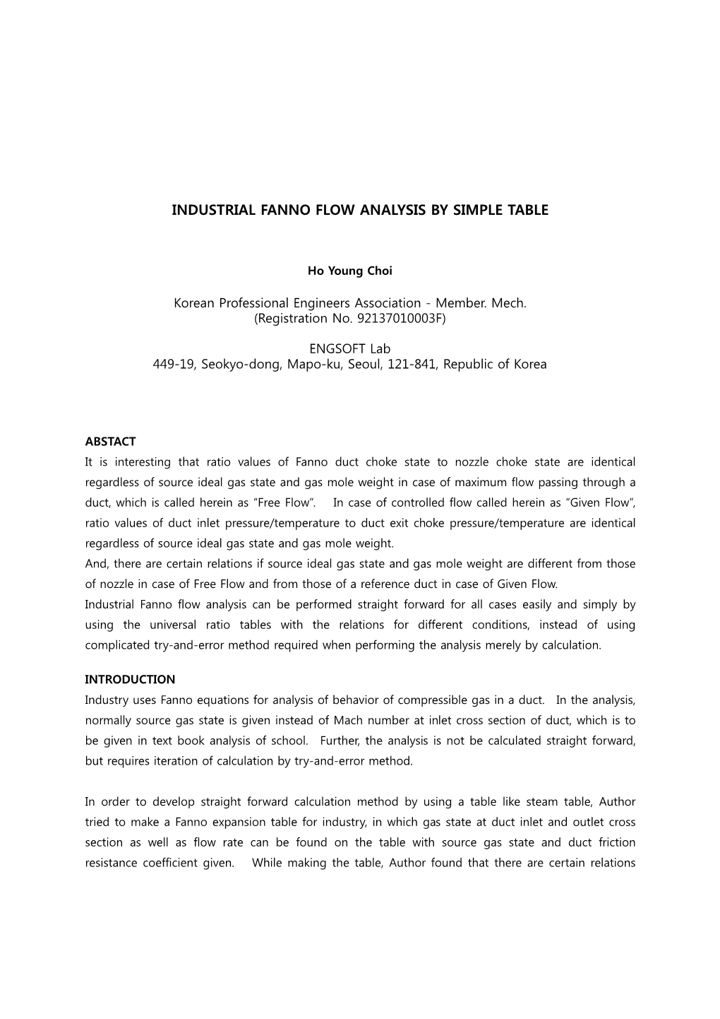 Industrial Fanno Flow Analysis by Simple Table