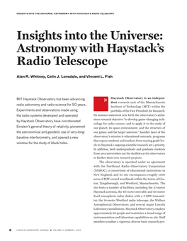 Insights Into the Universe: Astronomy with Haystack's Radio Telescope