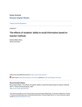 The Effects of Students' Ability to Recall Information Based on Teacher Methods