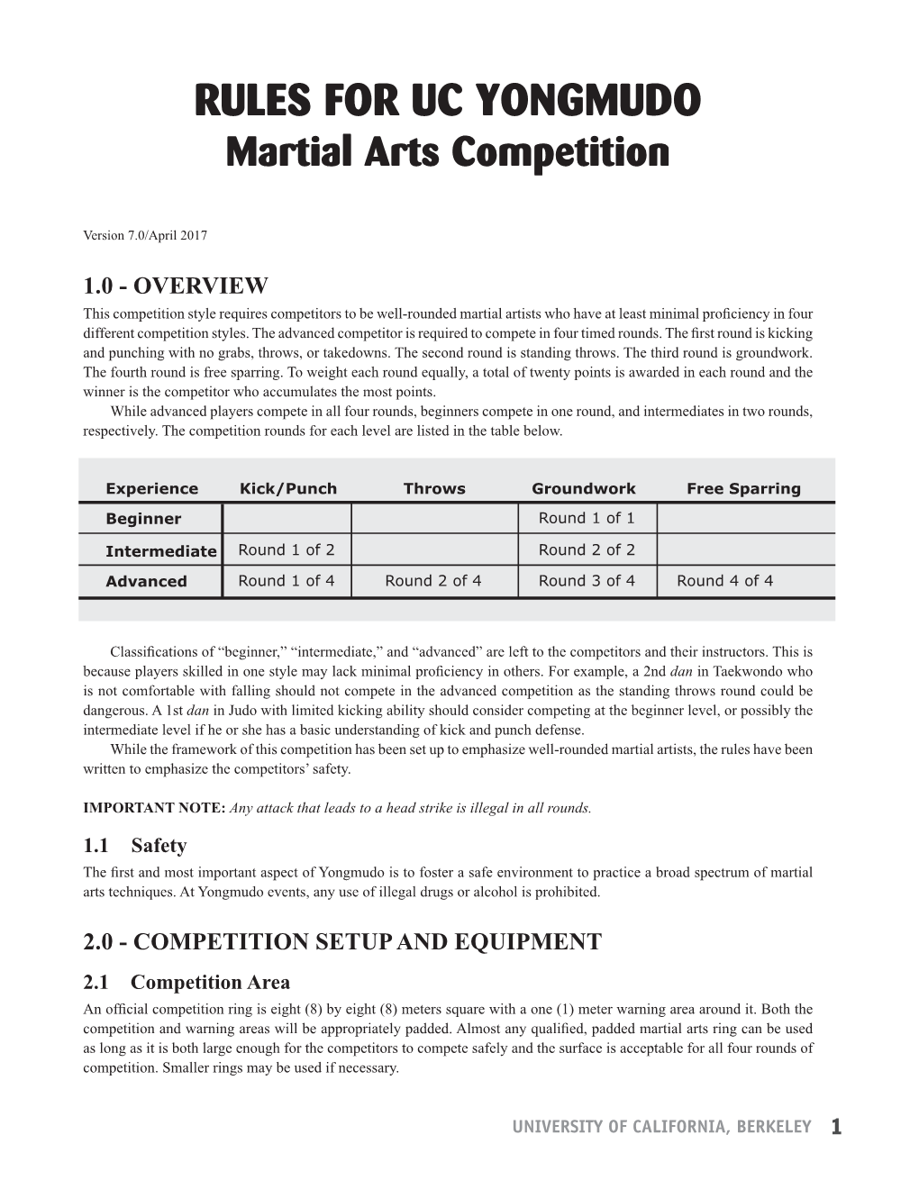 Rules for Uc Yongmudo Martial Arts Competition