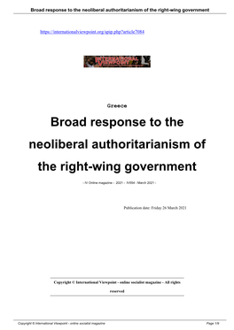 Broad Response to the Neoliberal Authoritarianism of the Right-Wing Government