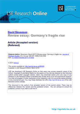Review Essay: Germany's Fragile Rise