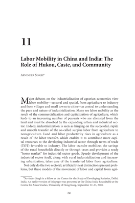 India and China Learning from Each Other: Reforms and Policies for Sustained Growth; 11. Labor Mobility in China and India
