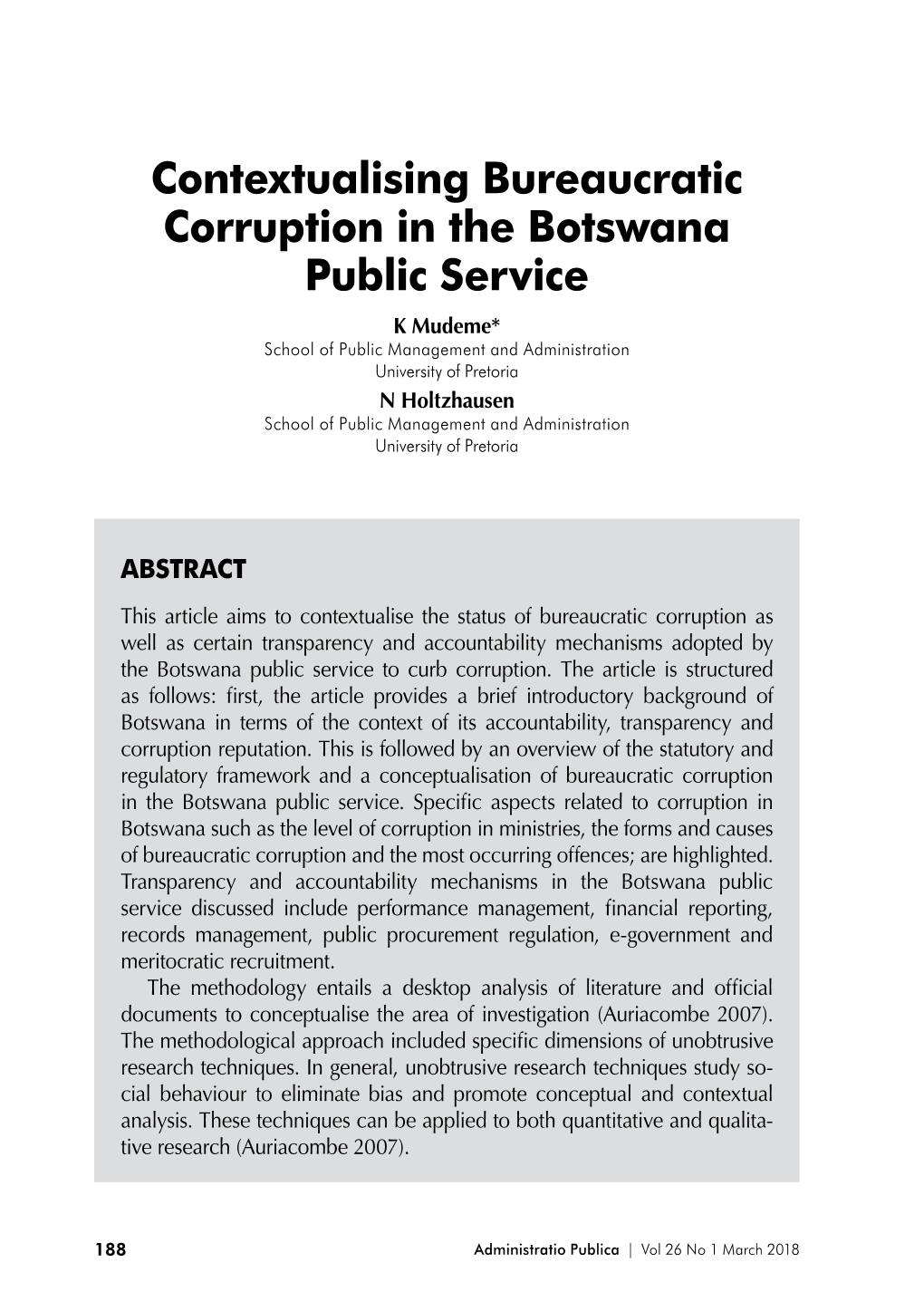 Contextualising Bureaucratic Corruption in the Botswana Public