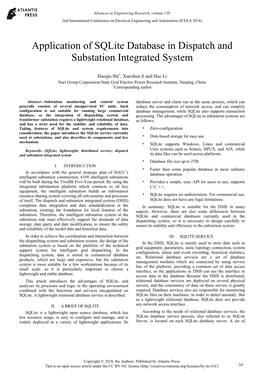 Application of Sqlite Database in Dispatch and Substation Integrated System