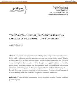 On the Christian Language of Wilhelm Weitling's