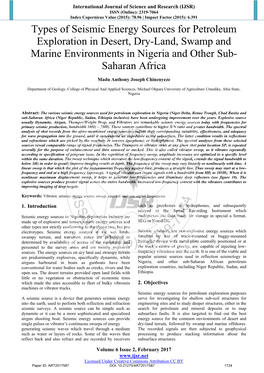 Types of Seismic Energy Sources for Petroleum Exploration in Desert, Dry-Land, Swamp and Marine Environments in Nigeria and Other Sub- Saharan Africa