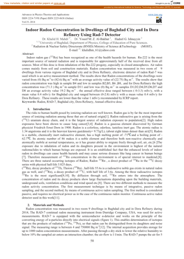 Indoor Radon Concentration in Dwellings of Baghdad City and in Dora Refinery Using Rad-7 Detector Dr