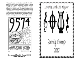 See You at Family Camp 2018 June 30–July 7