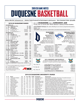 2019-20 Game Notes